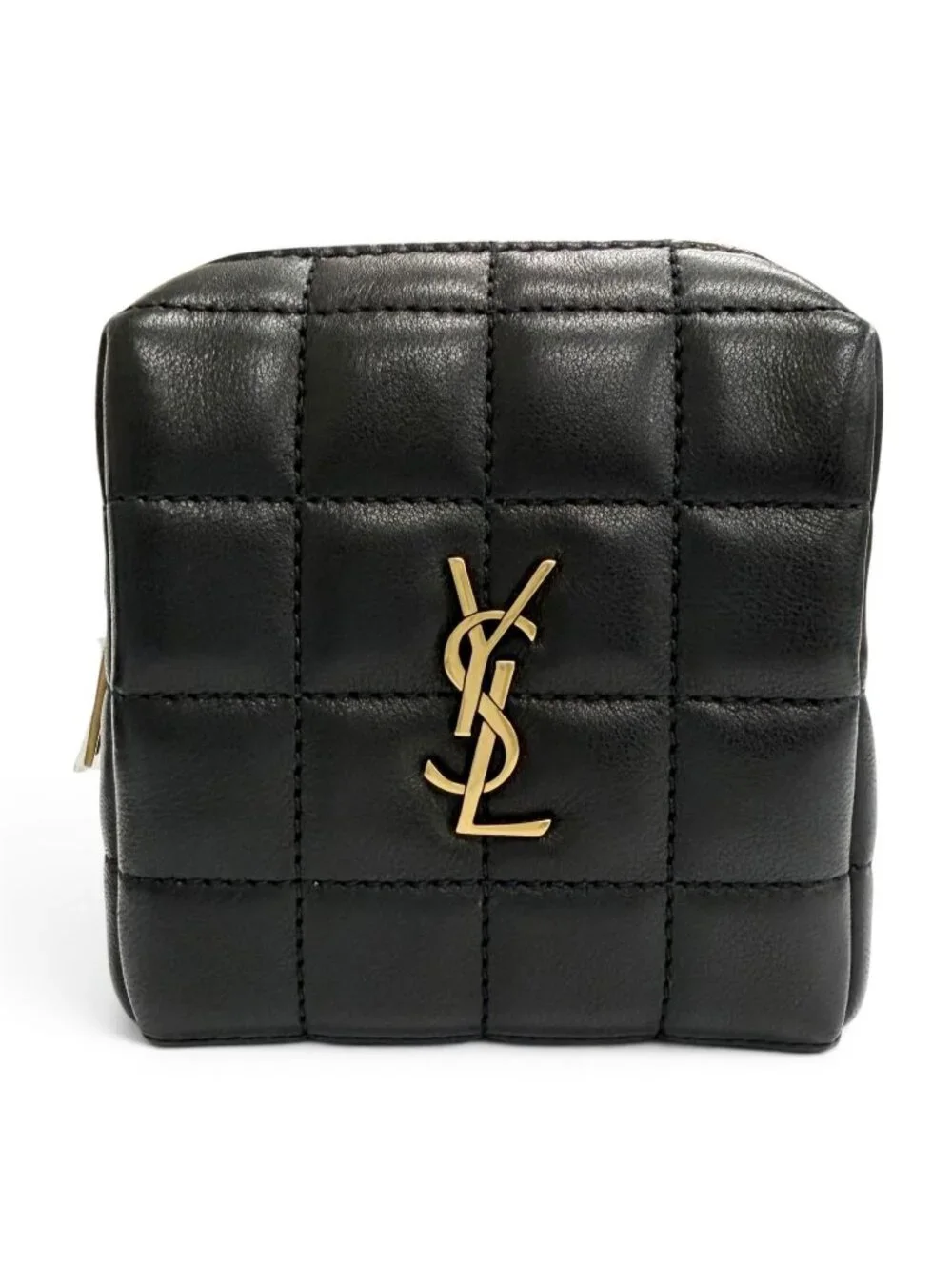Saint Laurent Paris Cassandra Logo Square Leather Quilted Pouch Black
